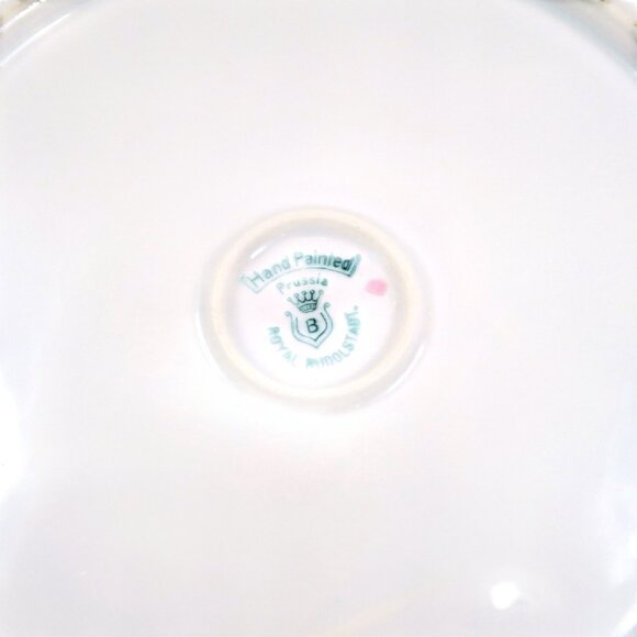 Royal Rudolstadt Prussia 11" Hand-Painted Rose, Handled Serving Plate, Gold Trim - Picture 5 of 5